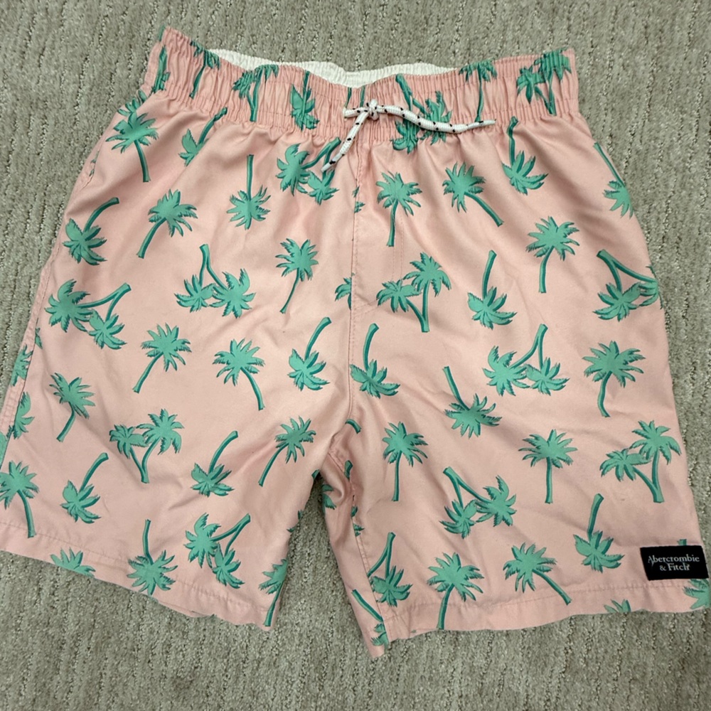 abercrombie kids Pink Swim Trunks with Green Palm Print